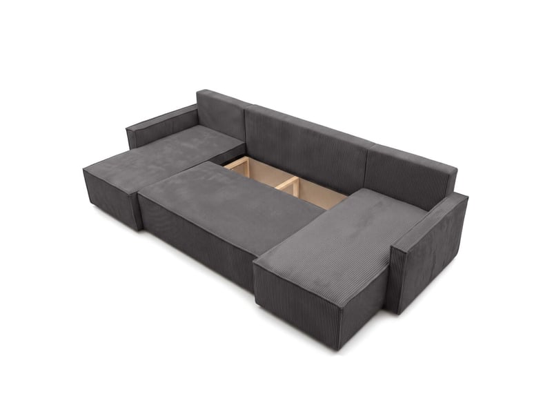 Farah - canapé d'angle panoramique convertible 6 places accoudoirs slim en velours cotelé - Conforama D