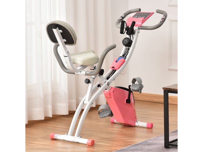  Vélo 2 en 1, écran lcd, cardio réglable, siègeroues, pliable, 8 résistances, câble tension, acier.  - Conforama D