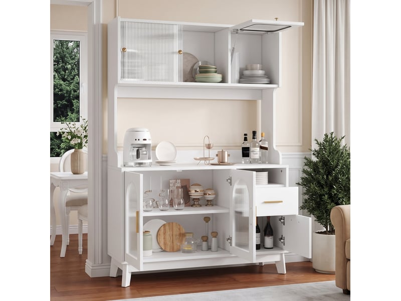  Buffet haut de salle à manger blanc 120 x 40 x 178 cm avec prises et ports usb  - Conforama D