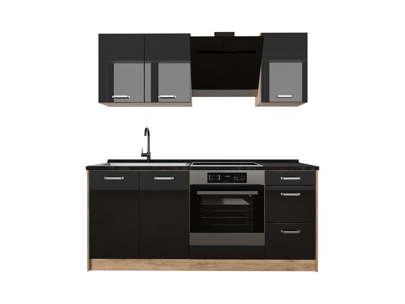 Vicco cuisine, noir haute brillancechêne doré, 180cm plan de travail anthracite - Conforama A