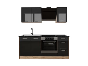 Vicco cuisine, noir haute brillancechêne doré, 180cm plan de travail anthracite