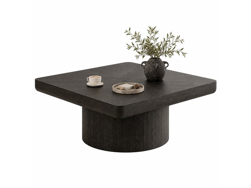  Table basse carrée l78 x p78 x h38 cm en bois et mdf avec placage bois, plateau épaissi, noire chicfurn  - Conforama A
