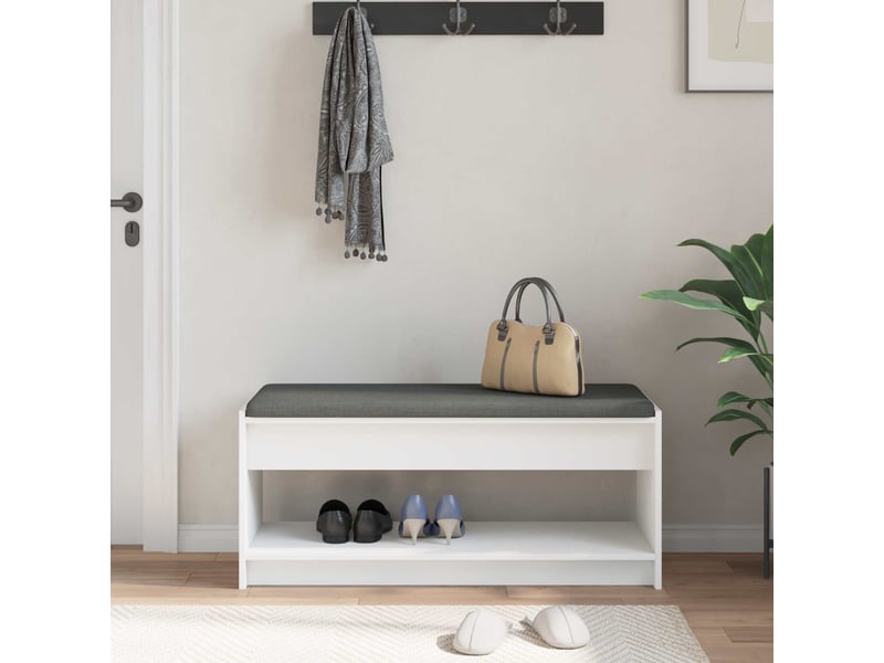  Banc d'entrée blanc 103x38x45 cm bois ingénierie et tissu  - Conforama D