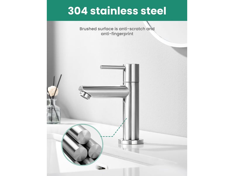  Robinet de salle de bain, eau froide uniquement, hauteur du bec 12 cm, robinet lave-mains eau froide en acier inoxydable SZPA301944JJZJ - Conforama E