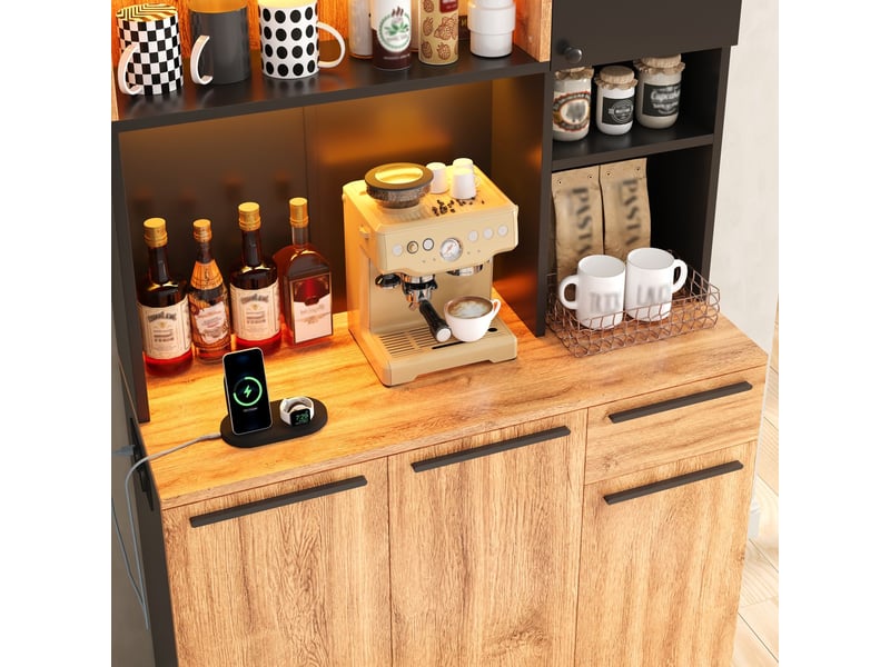 Buffet de cuisine 100 x 40 x 180 cm 6 portes et 1 tiroir bahut éclairage led prises électriques intégrées rangement de provisions design moderne - Conforama D