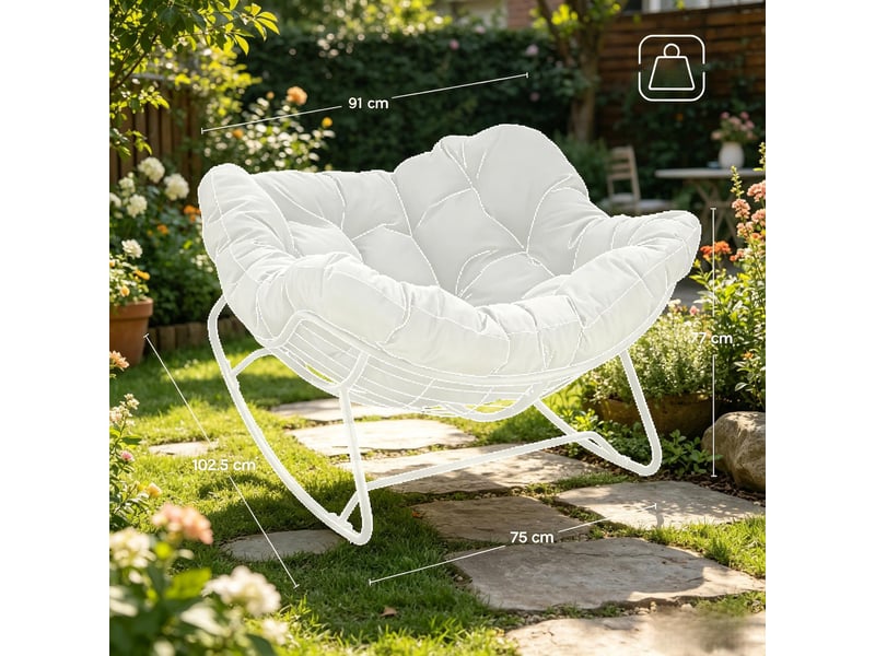 Fauteuil rocking chair  91 x 102,5 x 77 cm - fauteuil basculant d'intérieur en chenille douce - structure métallique épaisse - blanc  - Conforama C