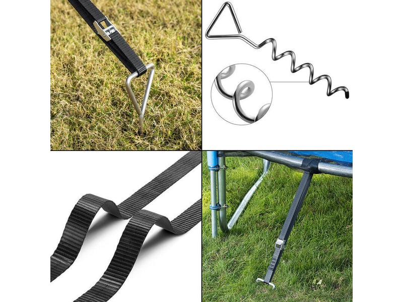  Piquets d’ancrage spirales sangles de serrage kit ancrage résistance 900kg acier inoxydable fixations pour trampoline sécurité  - Conforama D