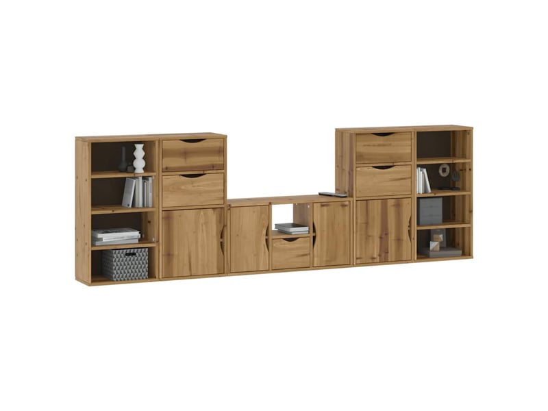  Lot de 5 meubles tv modulables avec rangement pour salon 79 x 24 x 40 cm en bois de pin massif naturel 02_0055984  - Conforama B