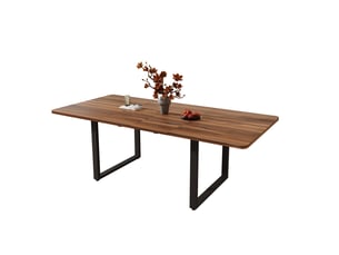 Table à manger extensible 140180220x80 cm, rectangulaire, 6-10 places, pieds en métal, style moderne - noyer