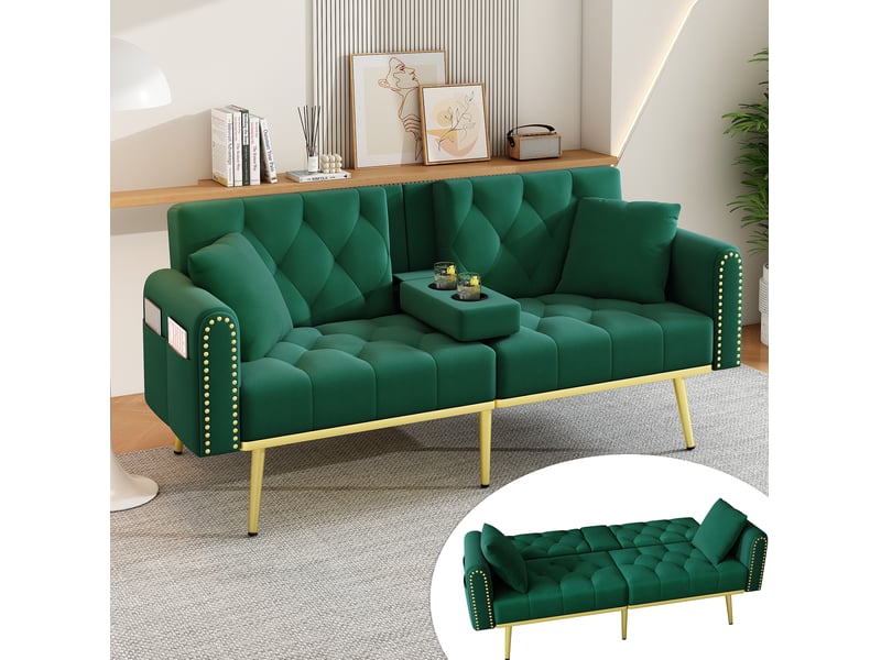 Canapé convertible modenvie 2 places en velours vert dossier réglable 175 x 80 cm  - Conforama D