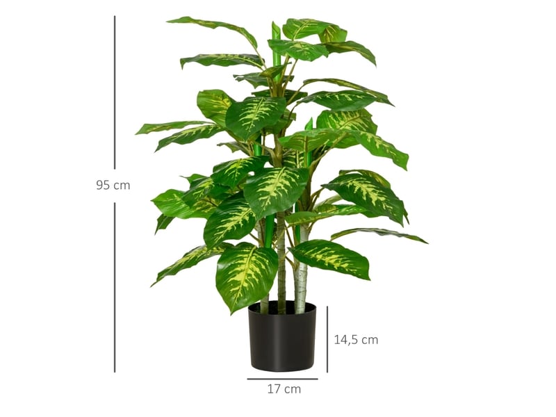  Plante artificielle dieffenbachia décorative pour intérieur et extérieur en plastique avec pot en ciment vert 95 cm  - Conforama D