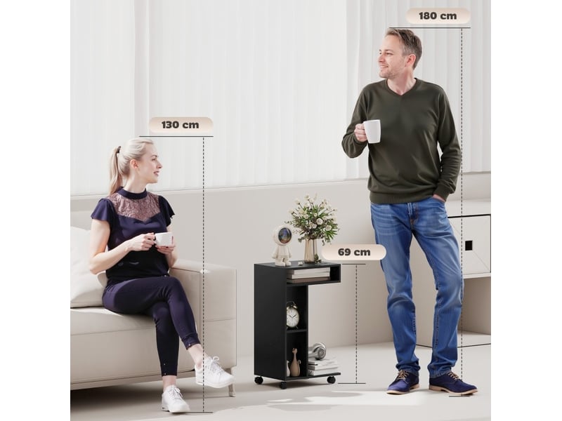  Table d'appoint en c 40x30x69 cm noire en panneau de particules mélaminé, 3 niches et 4 roulettes pivotantes  - Conforama E