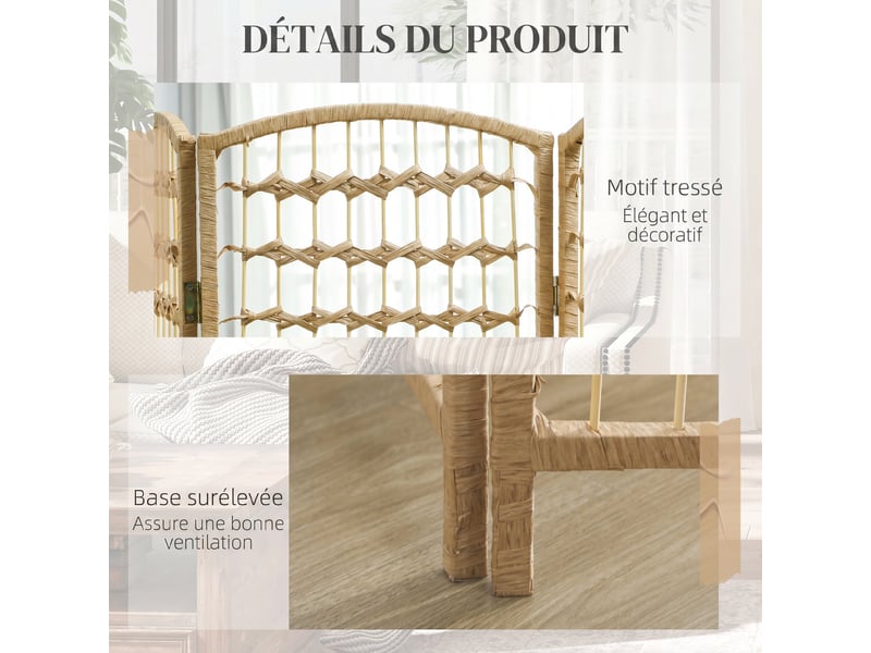  Paravent intérieur en bois séparateur de pièce cloison pliable 8 panneaux bois naturel 320 x 170 cm  - Conforama R