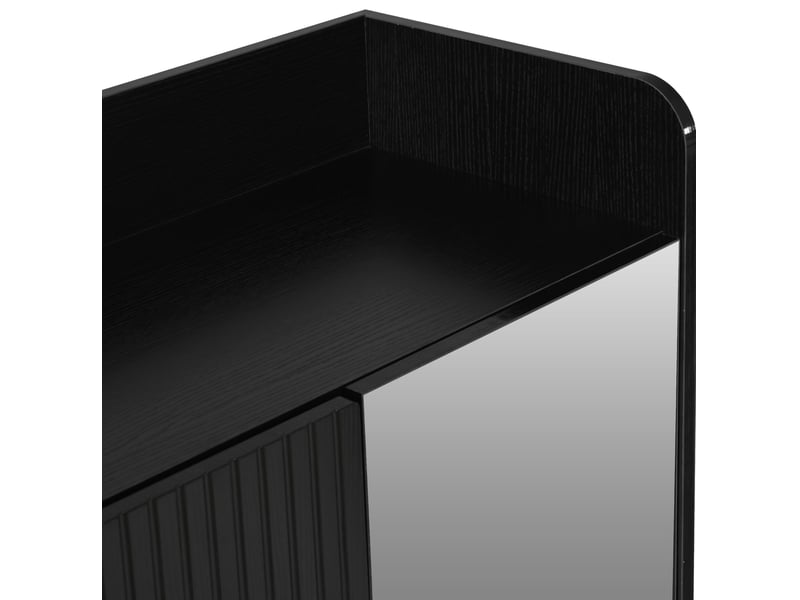 Meuble à chaussures 110x35,5x110 cm avec miroir et rangements modulables en mdf et panneau de particules noir  - Conforama D