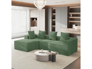 Canapé d'angle gauche modulaire 3 places compressé en velours côtelé,mousse haute densité,sans assemblage,canapé de salon,270x152x59cm,vert