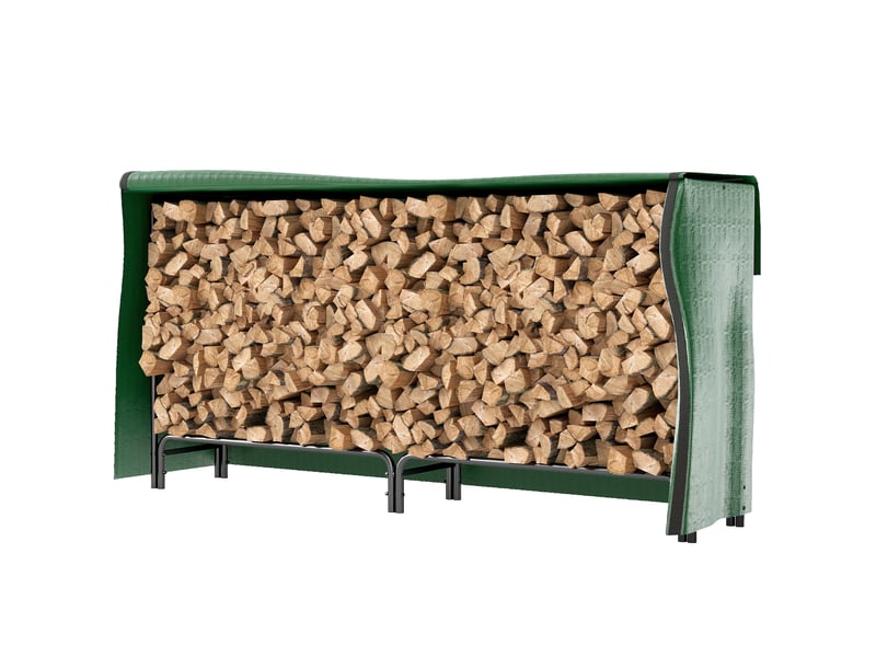  Range-bûches extérieur avec housse, métal noir, capacité 0,6 m³, 200 x 36 x 99 cm  - Conforama B