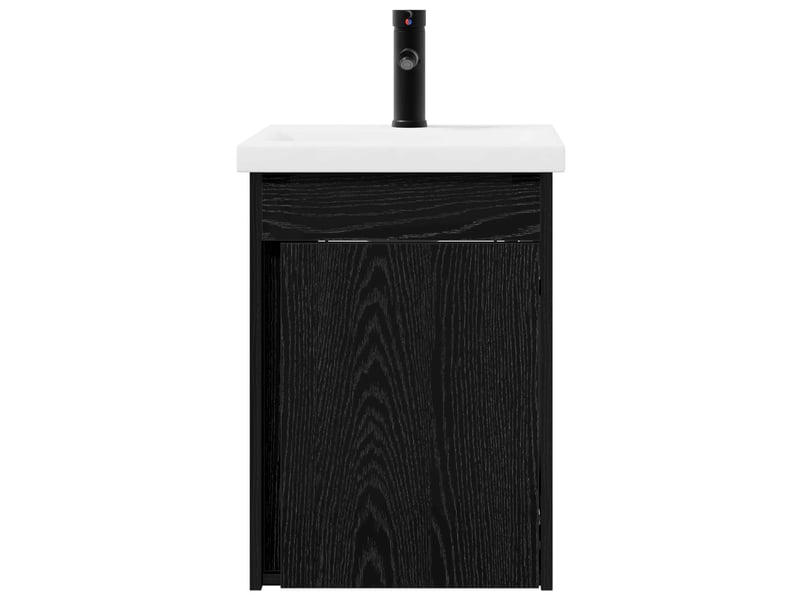 Meuble de rangement salle de bain avec robinet chêne noir shl2786 - Conforama E