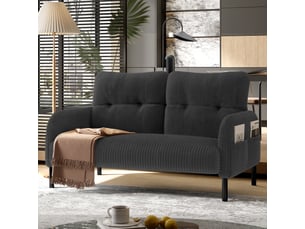 Canapé 2 places en velours côtelé gris avec dossier haut, accoudoirs ergonomiques et poches latérales