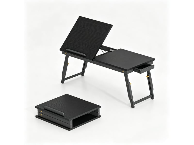  Table pour ordinateur portable en bambou, pliable et réglable, plateau inclinable pour lit  - Conforama A