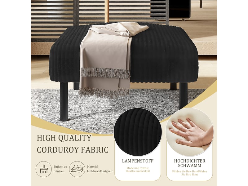  Pouf repose-pieds en velours côtelé noir structure métal 56 x 51 x 39 cm W2845P307291 - Conforama E