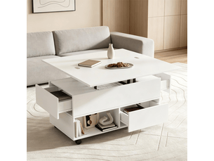 Table basse rectangulaire coloris blanc <strong>KORFEE</strong> <strong></strong> - 50 cmx100 cm
