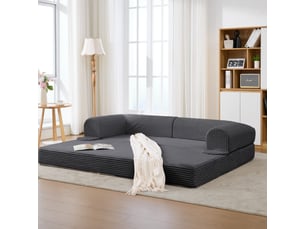 Canapé convertible 2 places en tissu côtelé avec fonction lit et assise rembourrée, design compact gris