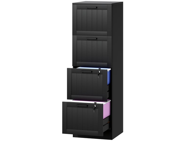  Caisson bureau, meuble rangement bois 4 tiroirs et serrure, barres de suspension réglables, 40 x 40 x 131 cm, noir  - Conforama B