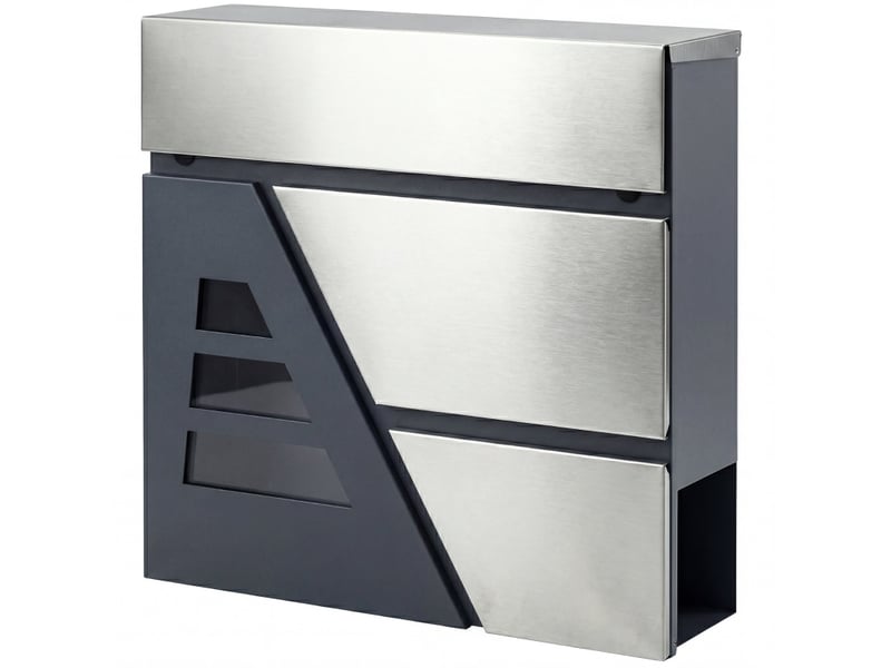 Boîte aux lettres murale 37x10x37 cm avec porte-journaux métal gris foncé - Conforama A
