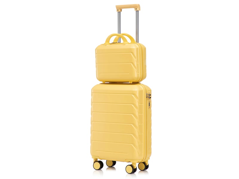  Lot de 2 bagages rigides abs jaunes, valise 19 pouces et vanity 14 pouces avec serrure à combinaison  - Conforama A