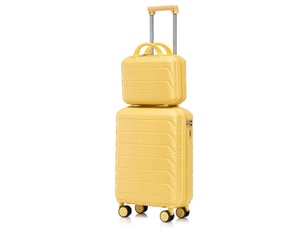 Lot de 2 bagages rigides abs jaunes, valise 19 pouces et vanity 14 pouces avec serrure à combinaison