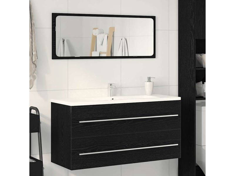  Meuble sous-vasque salle de bain en chêne noir 100x38.5x48cm bois d'ingénierie  - Conforama B