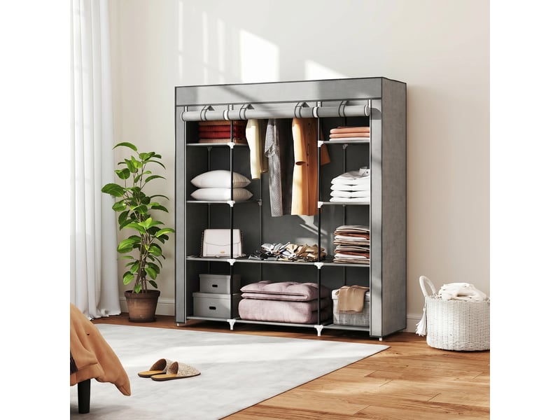  Armoire pliable en tissu avec tringle et étagères, 150 x 43 x 162,5 cm, gris clair  - Conforama C