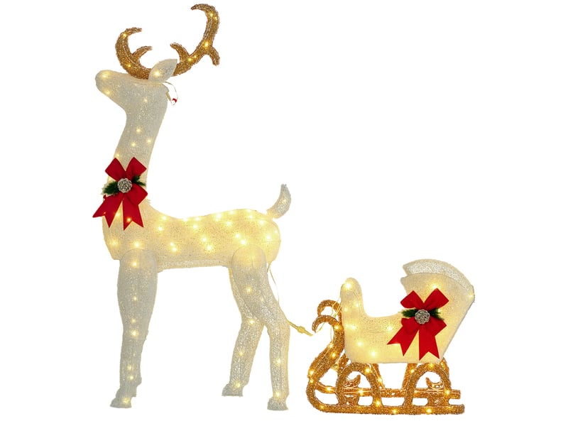  Renne de noël illuminé avec traîneau, 118 cm, blanc et rouge  - Conforama A