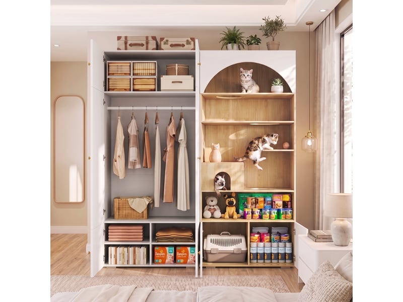  Armoire penderie avec espace 180 x 50 x 200 cm  - mur d'escalade  - blanc et bois naturel  - Conforama C