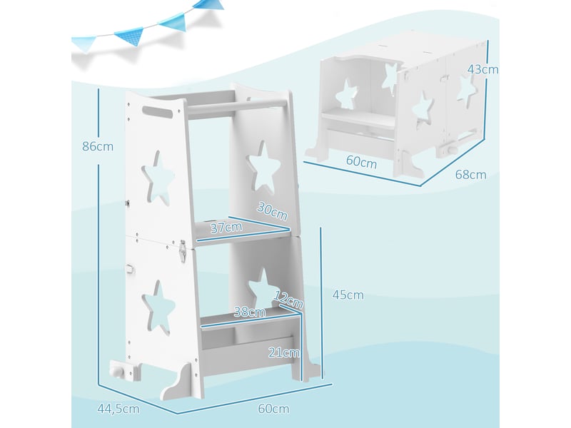  Tour d'apprentissage 2 en 1 transformable en table et chaise avec barre de sécurité 60 x 44,5 x 86 cm blanc  - Conforama D