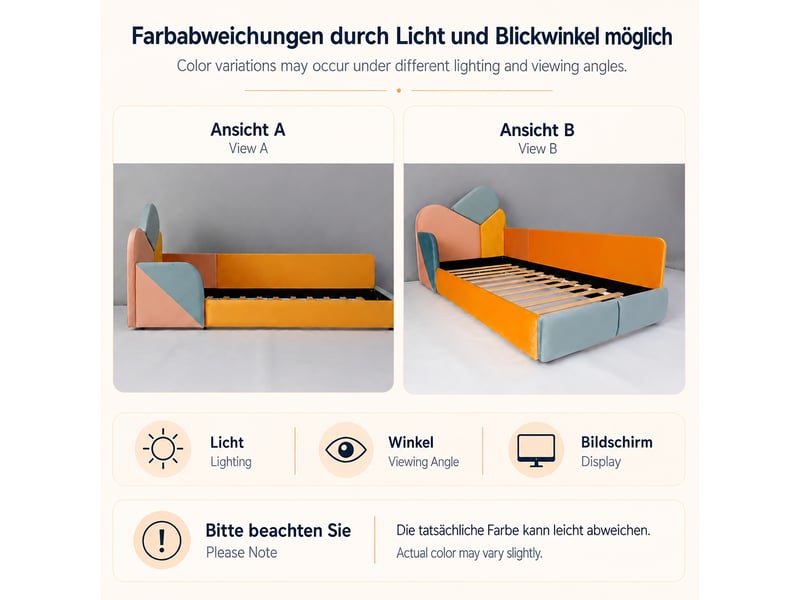  Structure de lit - 90 x 200 cm - lit rembourré - lattes en bois - lit simple - lit enfant  - Conforama E