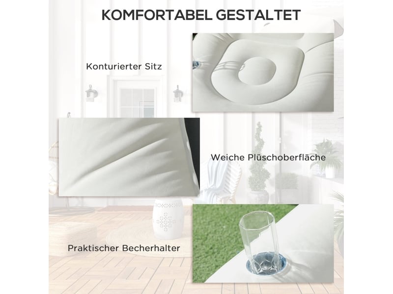  Canapé gonflable 1 place gris clair avec repose-pieds et porte-gobelet, idéal camping  - Conforama E