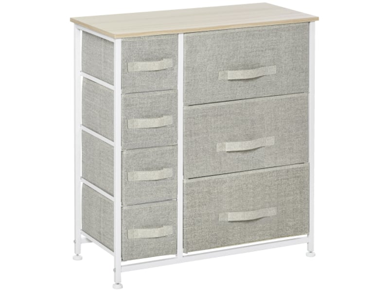  Commode grise 7 tiroirs pliables en tissu 63,5x30x71 cm, meuble de rangement gain de place  - Conforama A