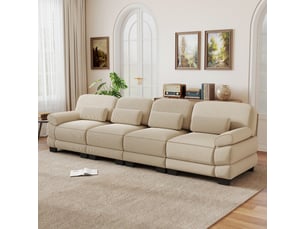 Canapé modulable 4 places, tissu cord doux et agréable, coussins lombaires, salon, connecteurs pour structure stable, beige