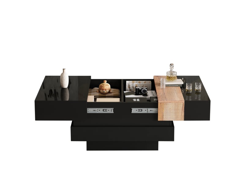  Table basse carrée plateau extensible rangement caché 70x70x39 cm - noir brillant mdf  - Conforama A
