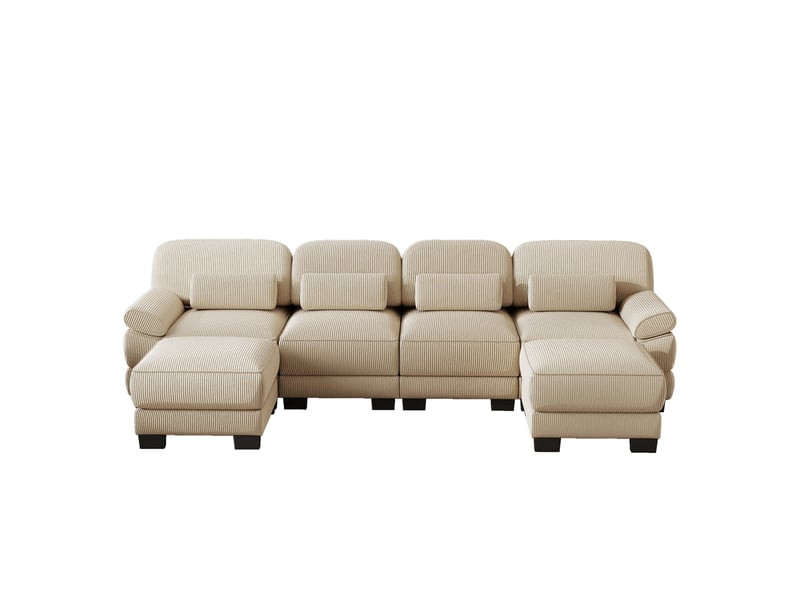 Canapé modulaire,336x161x94 cm,4 places avec 2 poufs,velours côtelé,beige - Conforama D