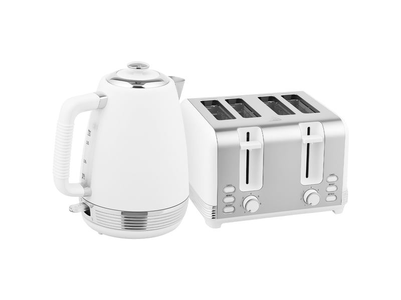  Ensemble bouilloire et grille-pain, blanc, bouilloire en acier inoxydable 1,7 l et 2200 w et grille-pain à 4 tranches  - Conforama B