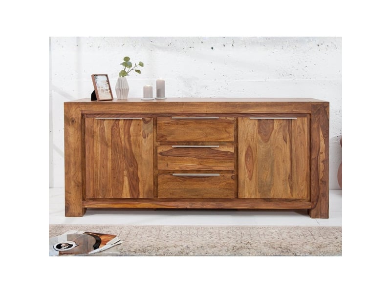  Buffet gradi 175 cm en bois massif de sheesham verni – 2 portes, 3 tiroirs et veinage naturel  - Conforama E