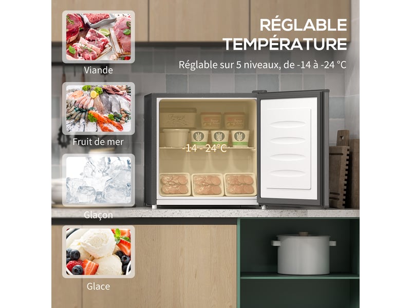  Mini congélateur température réglable de -14 à -24°c compact 35l - porte réversible classe e - 47x44,2x48,8cm - gris  - Conforama D