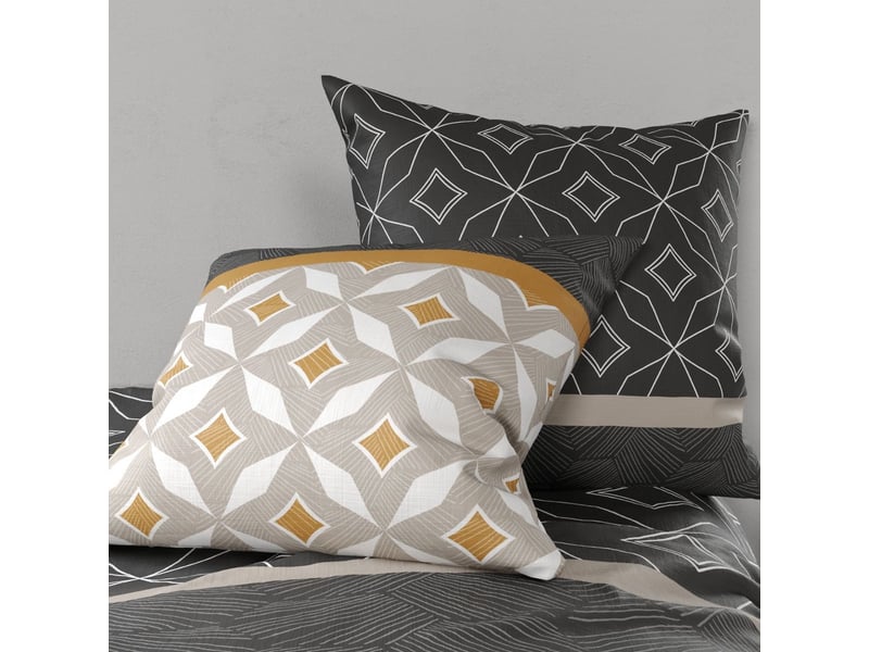  Parure housse de couette 260x240cm + 2 taies motif graphique taupe et jaune 100% coton - orlado ORLADO - Conforama D