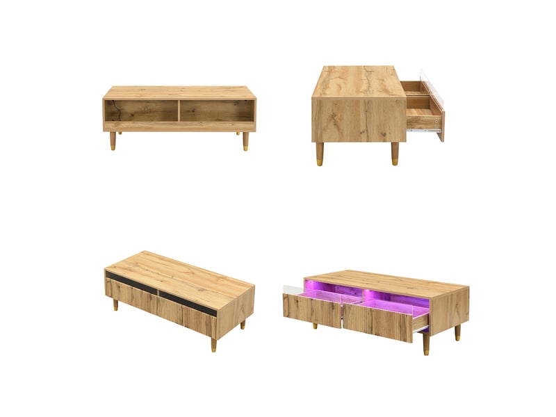 Table basse de salon avec tiroirs et éclairage led, chêne - Conforama R