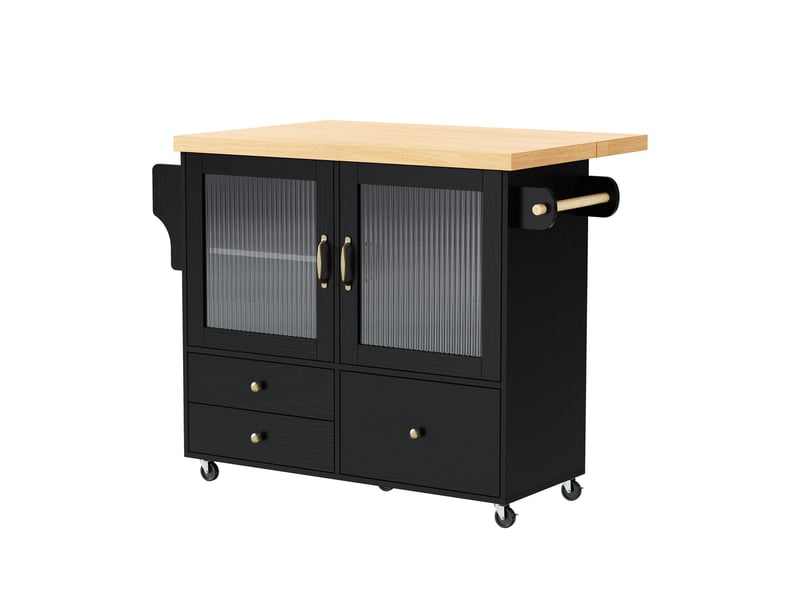  Îlot de cuisine mobile extensible en mdf noir et naturel 100x42-70x91,5 cm  - Conforama A