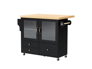 Îlot de cuisine mobile extensible en mdf noir et naturel 100x42-70x91,5 cm
