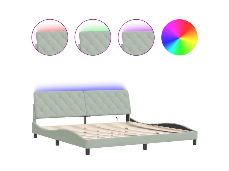 Lit double- lit adulte - cadre de lit avec led sans matelas gris clair 200x200 cm velours - Conforama A