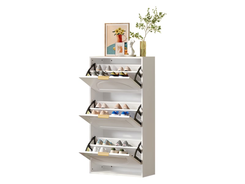  Meuble à chaussures - 60x24x114cm - meuble d'entrée étroit avec 3 abattants, séparateurs réglables, anti-basculement - blanc mat  - Conforama A